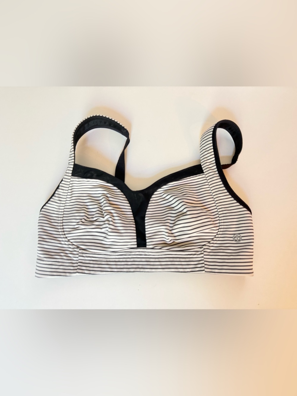 lululemon athletica Black & White Striped Supportive Sports Bra - Size 6/8